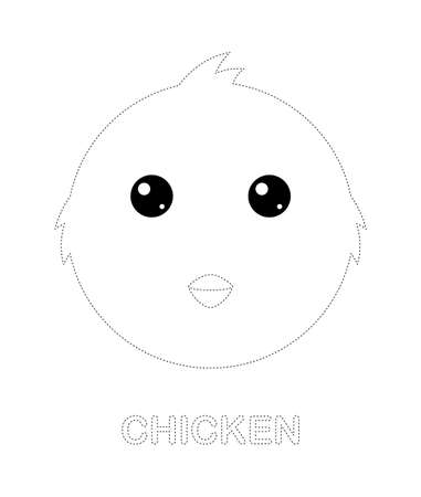 Chicken tracing worksheet for kidsのイラスト素材