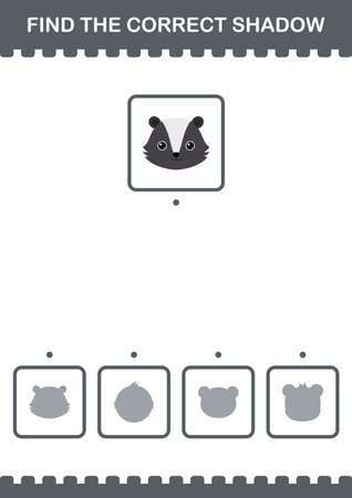 Find the correct shadow Skunk face. Worksheet for kidsのイラスト素材