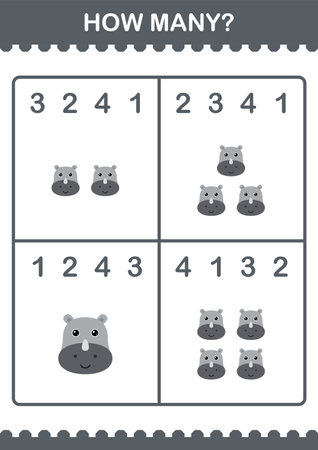 How Many Rhinoceros face. Worksheet for kidsのイラスト素材