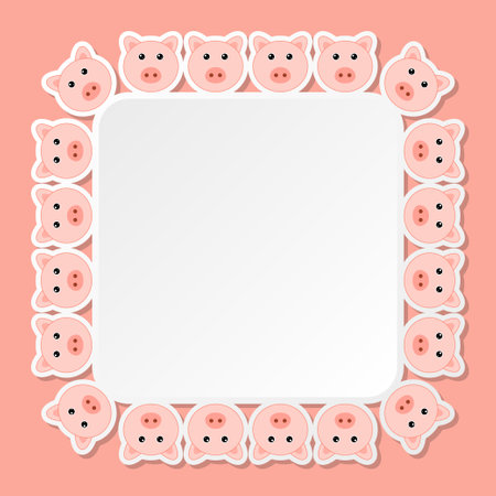 Pig with square frame for banner, poster, and greeting cardのイラスト素材