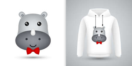 Rhinoceros head on white sweatshirt hoodieのイラスト素材