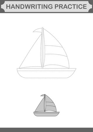 Handwriting practice with Sailboat. Worksheet for kidsのイラスト素材