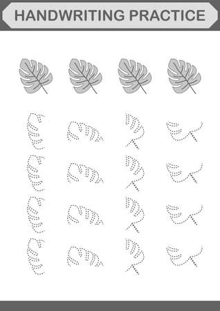 Handwriting practice with Monstera. Worksheet for kidsのイラスト素材