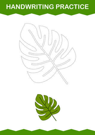 Handwriting practice with Monstera. Worksheet for kidsのイラスト素材