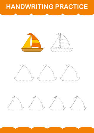 Handwriting practice with Sailboat. Worksheet for kidsのイラスト素材