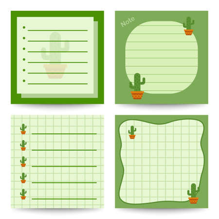 Set of square notepads with Cactusのイラスト素材