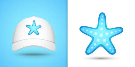 Starfish on white baseball cap. Vector illustrationのイラスト素材