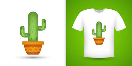Cactus on white shirt. Vector illustrationのイラスト素材