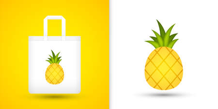 Pineapple on white tote bag. Vector illustrationのイラスト素材