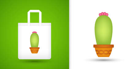 Cactus on white tote bag. Vector illustrationのイラスト素材