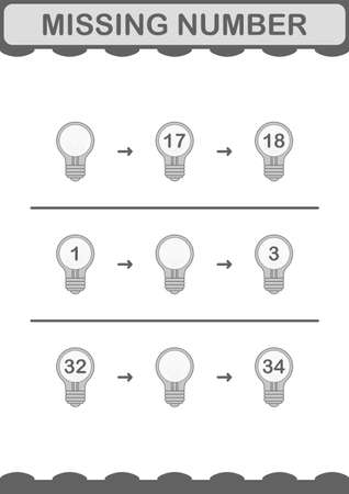 Missing number with Bulb. Worksheet for kidsのイラスト素材