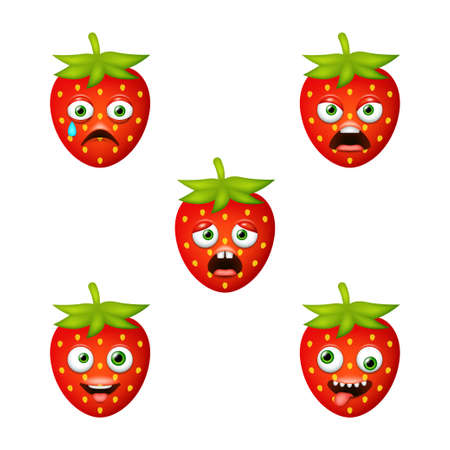Emoticon of cute Strawberry. Isolated vector setのイラスト素材