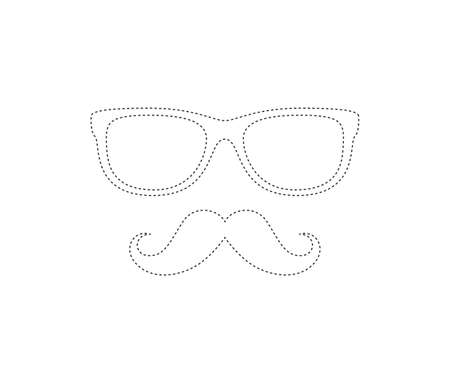 Mustache and Glasses tracing worksheet for kidsのイラスト素材