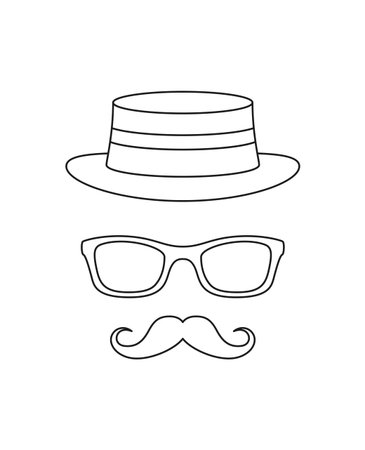 Coloring page with Mustache, Hat, and Glasses for kidsのイラスト素材