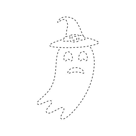 Ghost with witch hat tracing worksheet for kidsのイラスト素材
