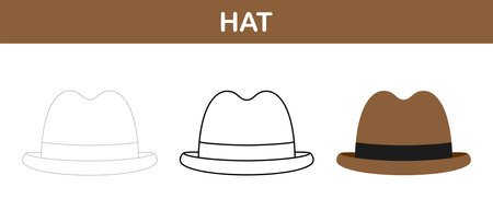 Hat tracing and coloring worksheet for kidsのイラスト素材