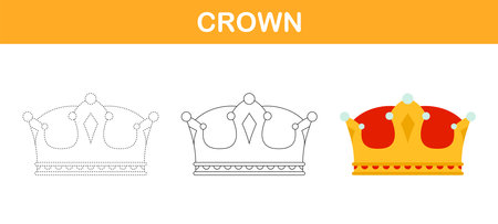 Crown tracing and coloring worksheet for kidsのイラスト素材