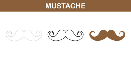 Mustache tracing and coloring worksheet for kidsのイラスト素材