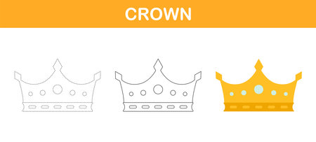 Crown tracing and coloring worksheet for kidsのイラスト素材