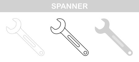 Spanner tracing and coloring worksheet for kidsのイラスト素材