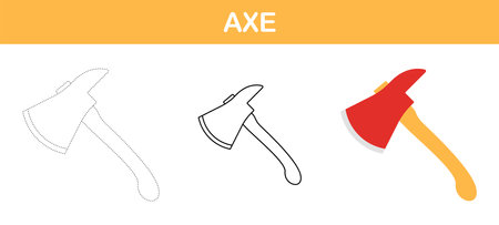 Axe tracing and coloring worksheet for kidsのイラスト素材