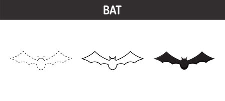 Bat tracing and coloring worksheet for kidsのイラスト素材