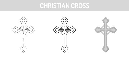 Christian Cross tracing and coloring worksheet for kidsのイラスト素材