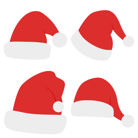 Set of Santa Claus hat isolated on white backgroundのイラスト素材