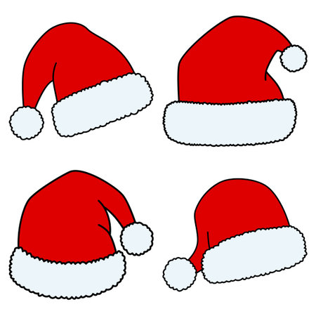 Set of Santa Claus hat isolated on white backgroundのイラスト素材