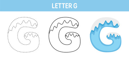 Letter G Snow tracing and coloring worksheet for kidsのイラスト素材