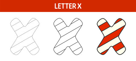 Letter X Candy Cane, tracing and coloring worksheet for kidsのイラスト素材