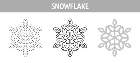 Snowflake tracing and coloring worksheet for kidsのイラスト素材
