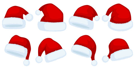 Set of Santa Claus hat isolated on white backgroundのイラスト素材