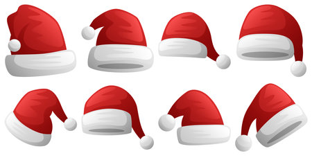 Set of Santa Claus hat isolated on white backgroundのイラスト素材
