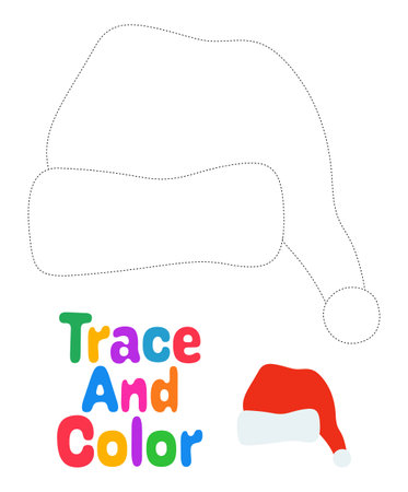 Christmas elf hat tracing worksheet for kidsのイラスト素材