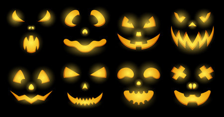 Halloween Pumpkin Face set, Vector illustrationのイラスト素材