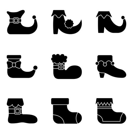 Set of Elf shoes in flat style isolatedのイラスト素材