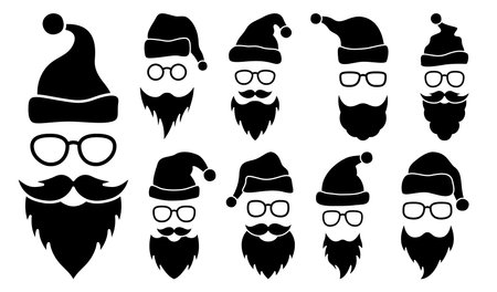 Beard with christmas hat and glasses on white backgroundのイラスト素材