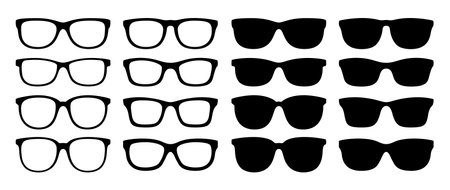 Set of Glasses in flat style isolatedのイラスト素材