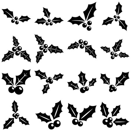 Set of holly berries in flat style isolatedのイラスト素材