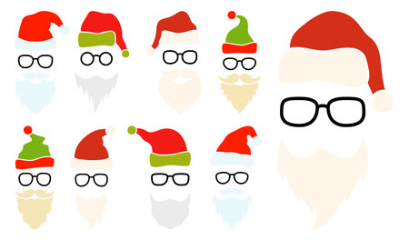 Beard with christmas hat and glasses on white backgroundのイラスト素材