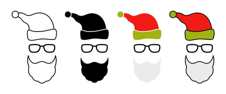 Beard with christmas hat and glasses on white backgroundのイラスト素材