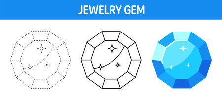 Gem tracing and coloring worksheet for kidsのイラスト素材
