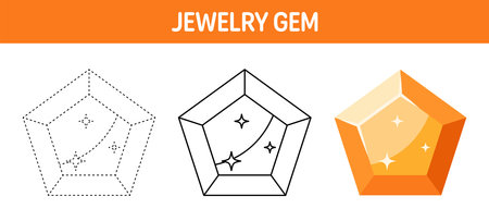 Gem tracing and coloring worksheet for kidsのイラスト素材
