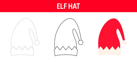 Elf Hat tracing and coloring worksheet for kidsのイラスト素材