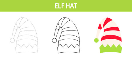 Elf Hat tracing and coloring worksheet for kidsのイラスト素材