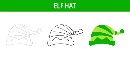 Elf Hat tracing and coloring worksheet for kidsのイラスト素材