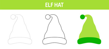 Elf Hat tracing and coloring worksheet for kidsのイラスト素材