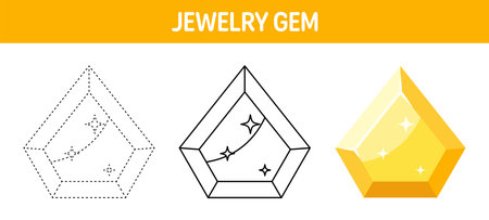 Gem tracing and coloring worksheet for kidsのイラスト素材