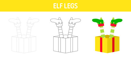 Christmas Elf Feet tracing and coloring worksheet for kidsのイラスト素材